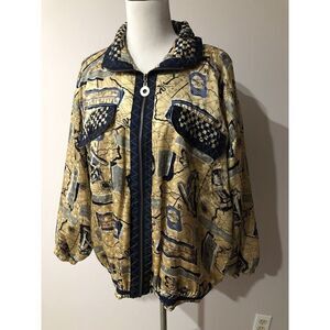 Mureli 100% Silk Women’s Jacket Shirt Nautical Multicolor Zip Pocket Size XL